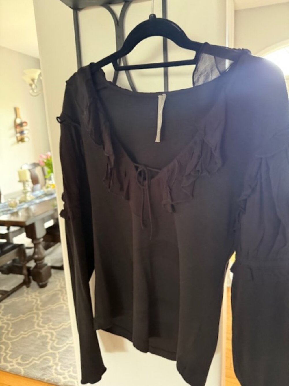 Anthropologie long sleeve v neck black top